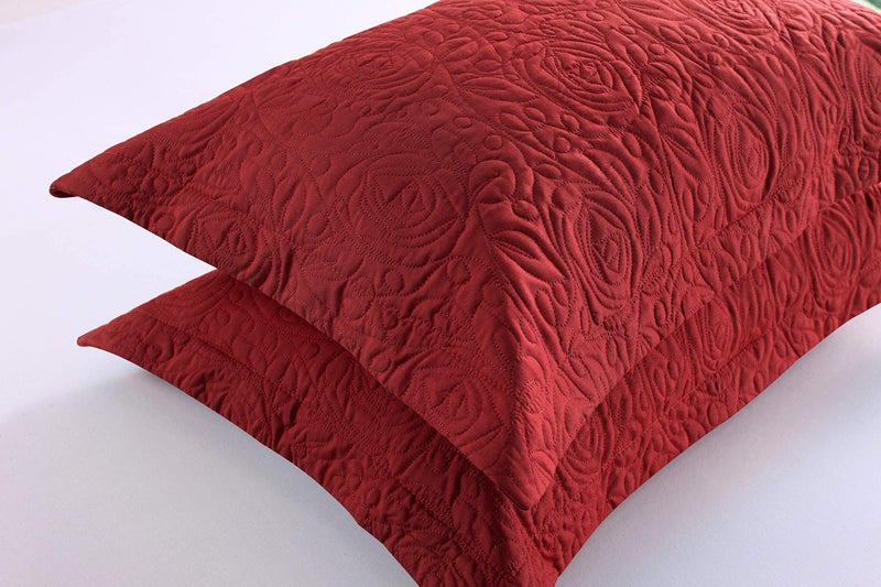 MarCielo 2-Piece Embroidered Pillow Shams, King Decorative Microfiber Pillow Covers Set, King Size (Red) - Image 4